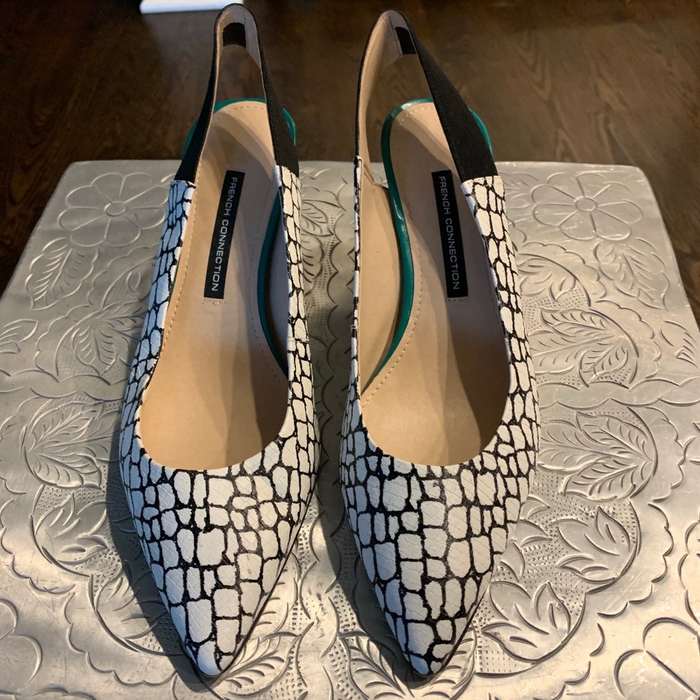 FRENCH CONNECTION BLACK AND WHITE PUMPS